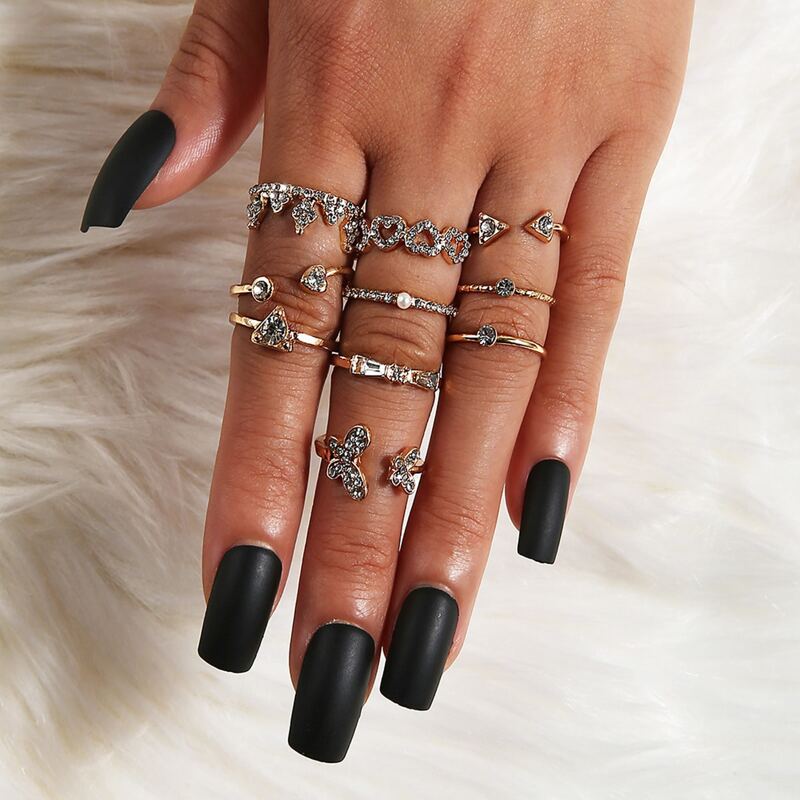 

10pcs Rhinestone Ring, Gold