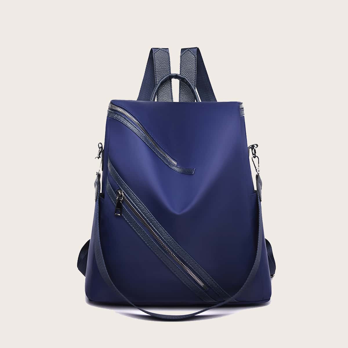 

Zipper Decor Large Capacity Backpack, Blue