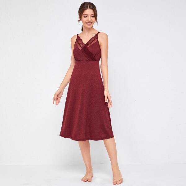 

Surplice Neck Lace Trim Cami Nightdress, Maroon