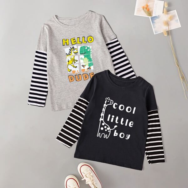 

Toddler Boys 2pcs Striped And Letter Graphic Tee, Multicolor