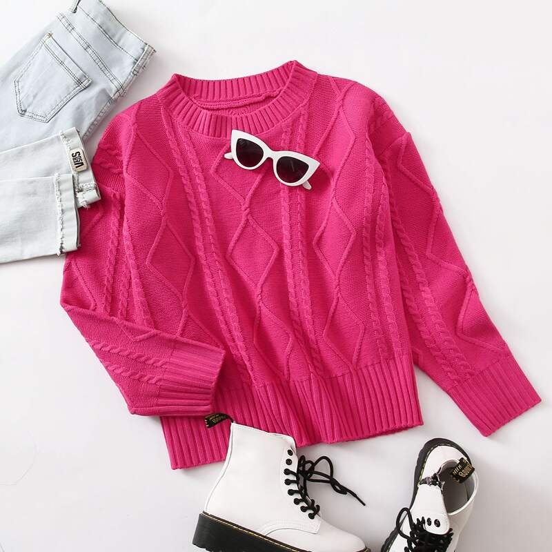 

Solid Drop Shoulder Sweater, Hot pink