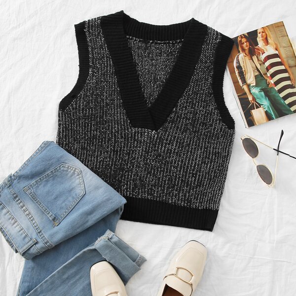 

V Neck Sweater Vest, Black