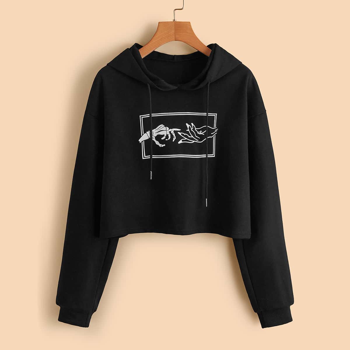 

Graphic Print Hoodie, Black