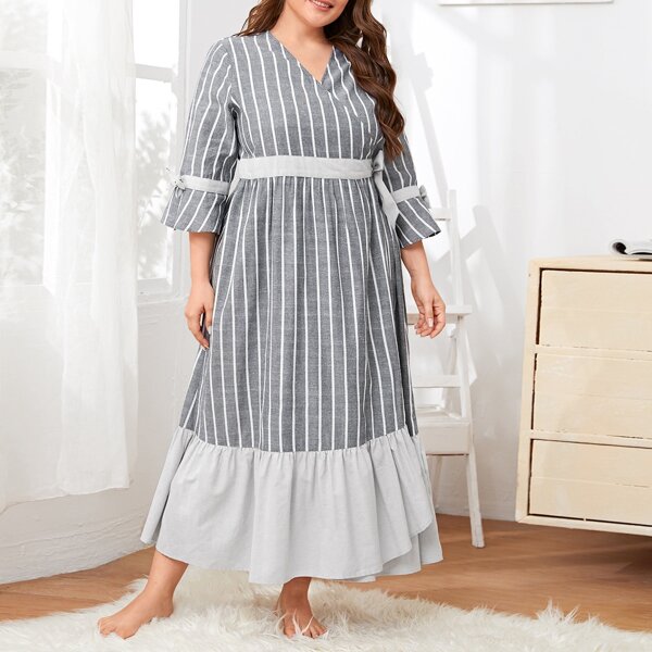 

Plus Tie Side Ruffle Hem Wrap Night Dress, Grey
