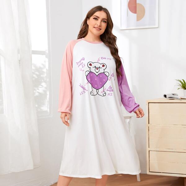 

Plus Letter & Cartoon Graphic Night Dress, White
