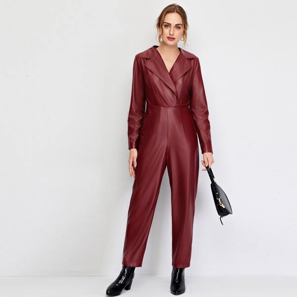 

Zip Back PU Leather Jumpsuit, Burgundy