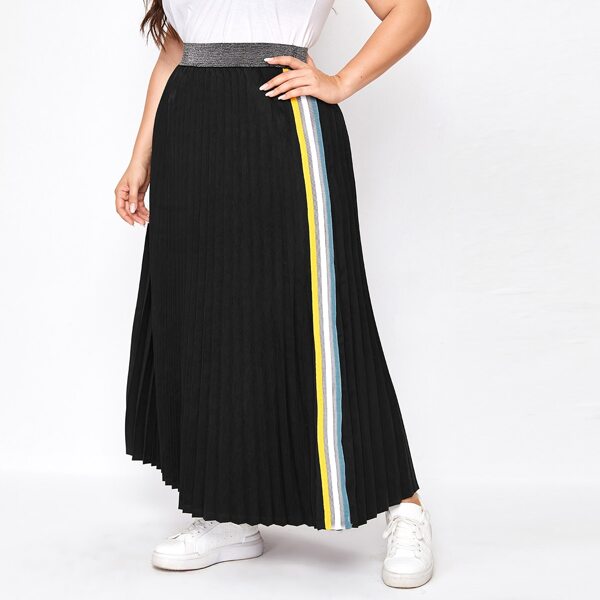 

Plus Side Striped Pleated Skirt, Black