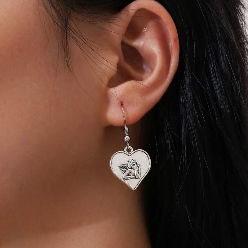 

Angel Heart Drop Earrings, Silver