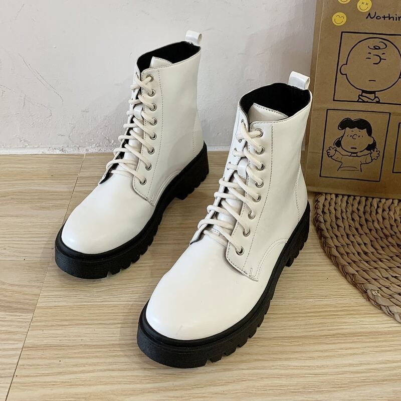 

Lace-up Front Combat Boots, White