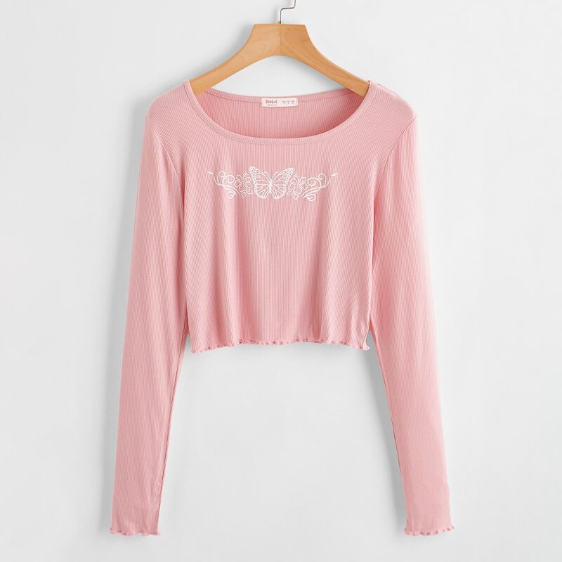 

Butterfly Graphic Crop Tee, Baby pink