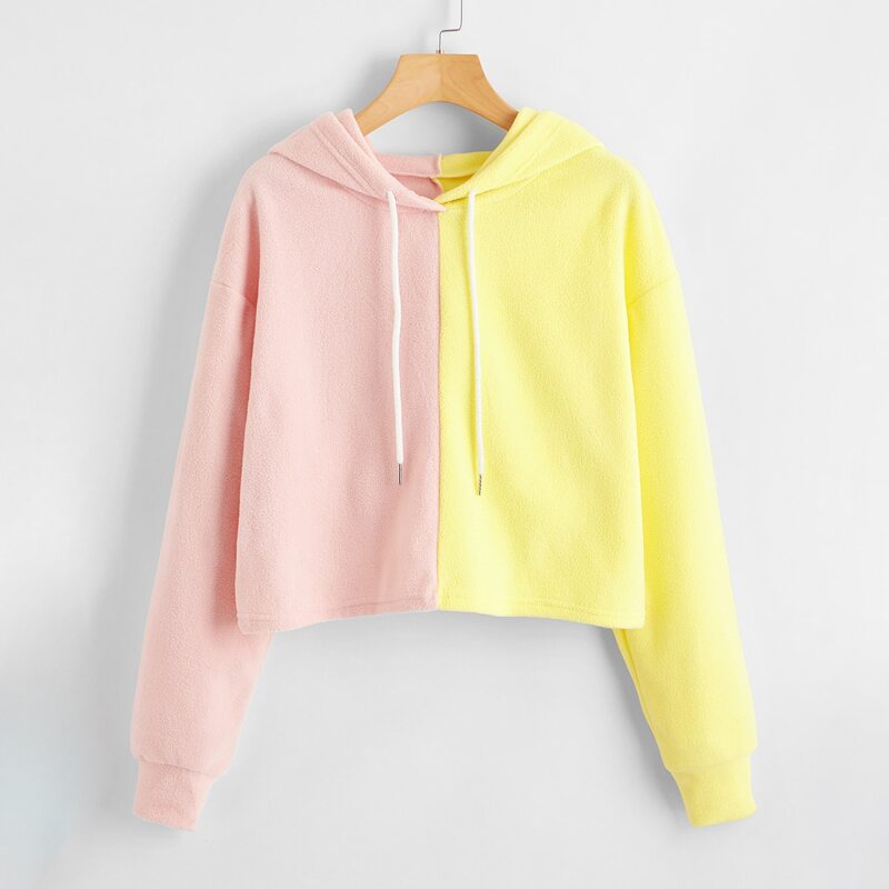 

Flannel Colorblock Crop Hoodie, Multicolor