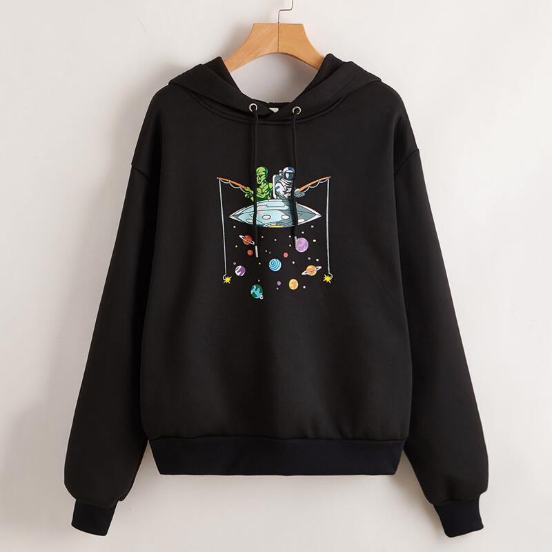 

Cartoon Graphic Hoodie, Black