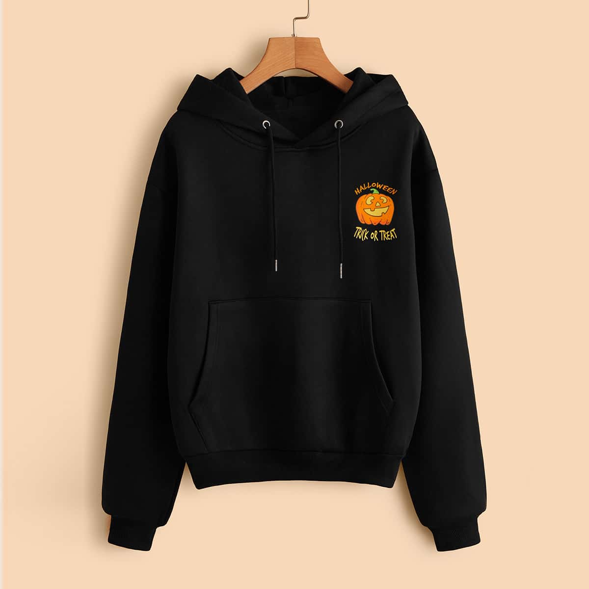 

Halloween Pumpkin Kangaroo Pocket Hoodie, Black