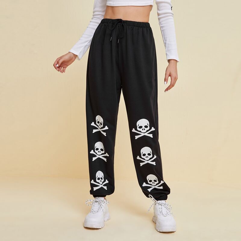 

Halloween Skull Graphic Sweatpants, Black