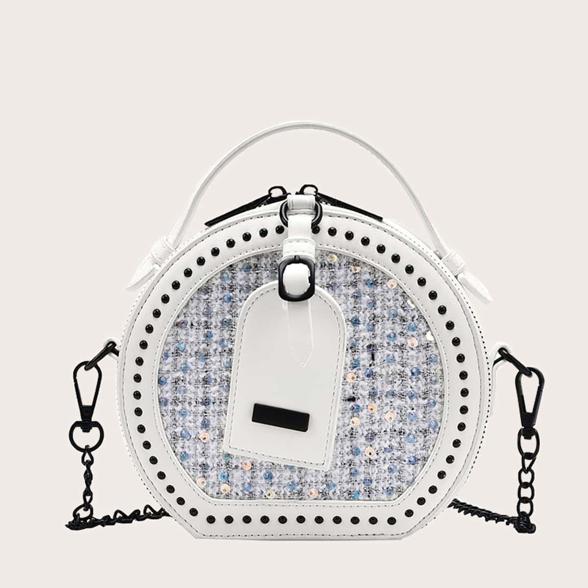 

Sequin Decor Box Bag, White