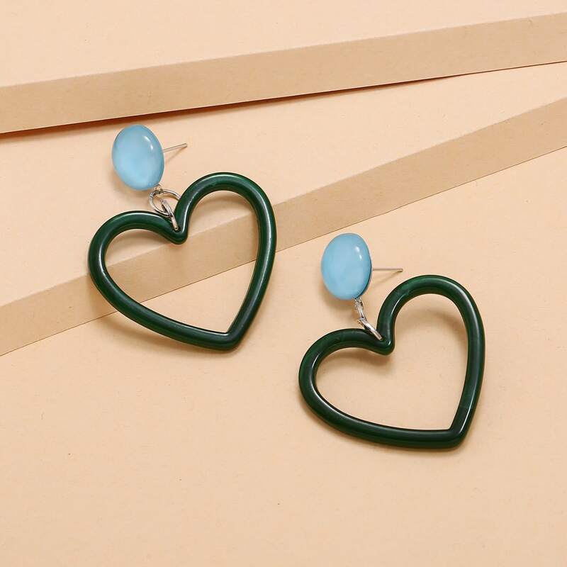 

Heart Drop Earrings, Green