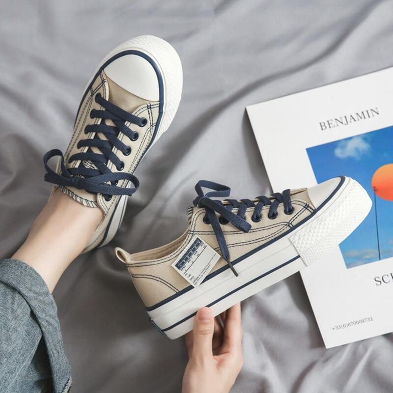 

Lace-up Canvas Sneakers, Beige