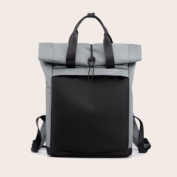 

Men Two Tone Drawstring Decor Backpack, Grey
