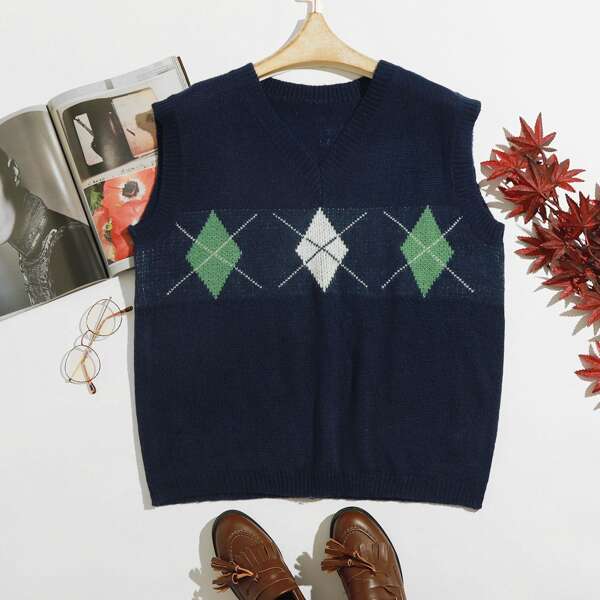 

Plus Argyle Sweater Vest, Navy blue
