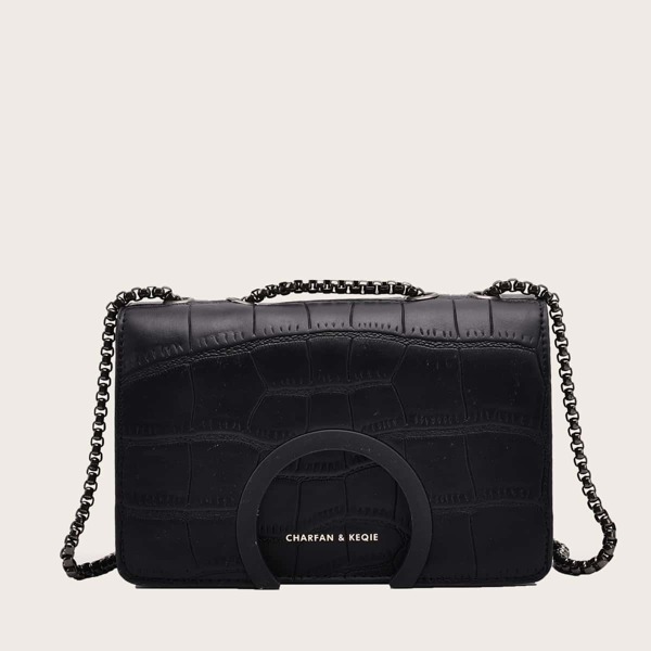 

Croc Embossed Shoulder Bag, Black