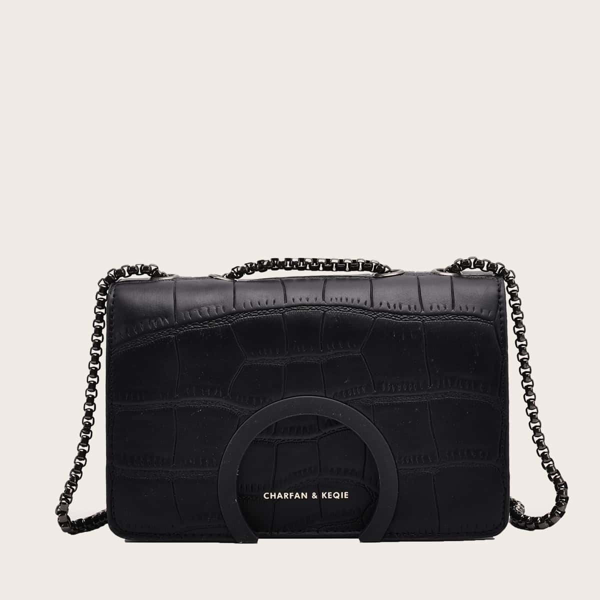 

Croc Embossed Shoulder Bag, Black