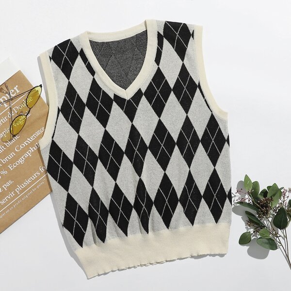 

Plus Argyle Pattern Sweater Vest, Multicolor