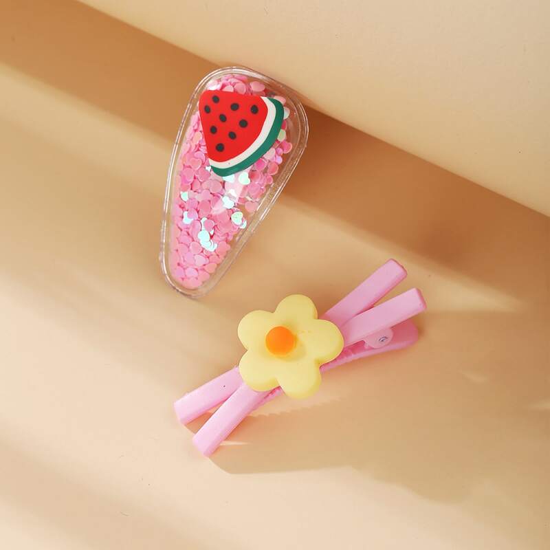 

2pcs Floral & Watermelon Hair Clip, Multicolor