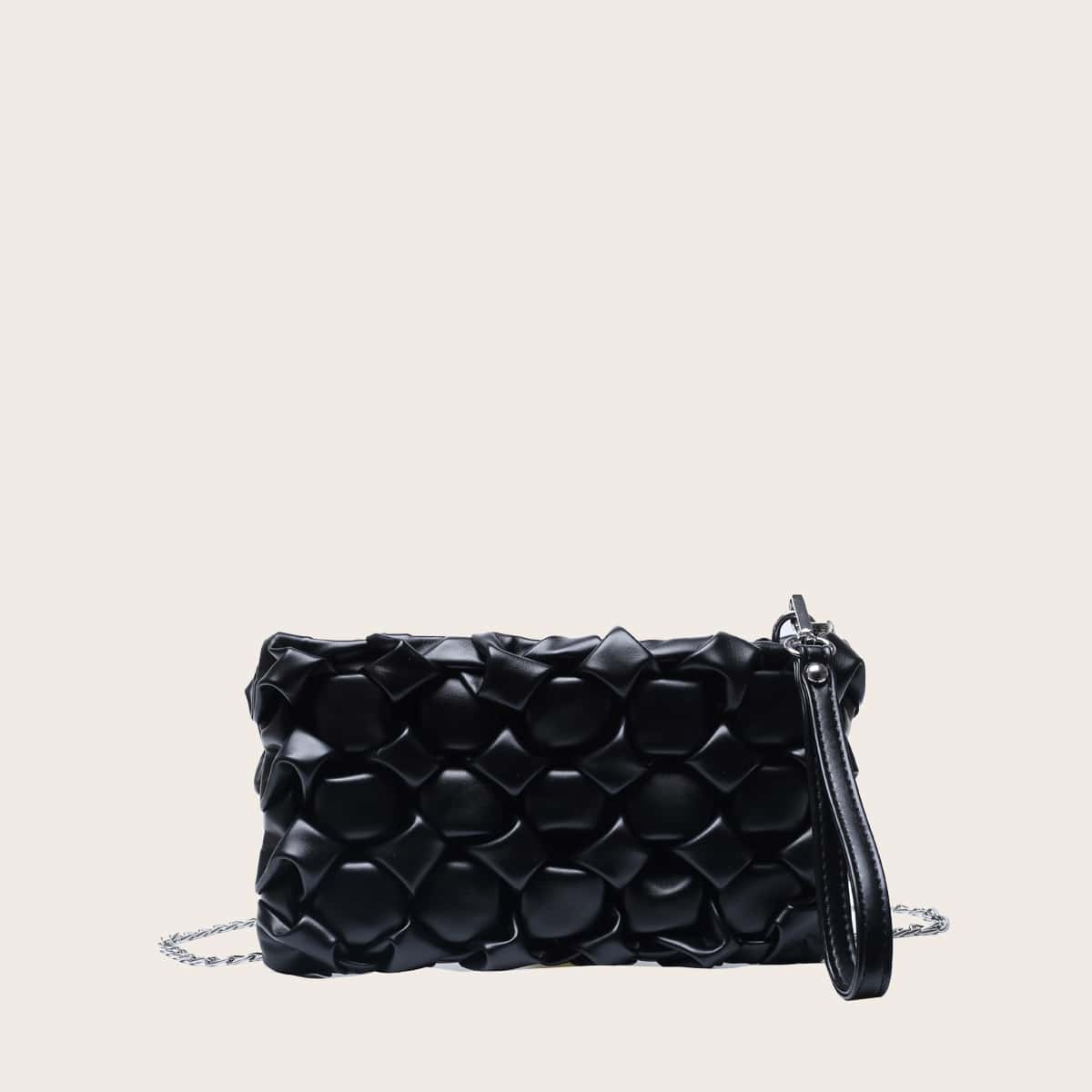 

Woven Clutch Bag With Wristlet, Black