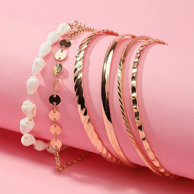 

6pcs Shell & Disc Bracelet, Multicolor