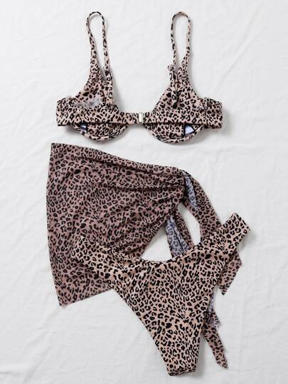 Leopard Underwire Bikini & Sarong Swim Set