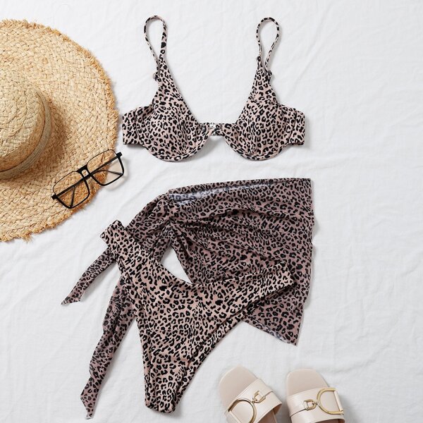 

Leopard Underwire Bikini & Sarong Swim Set, Multicolor