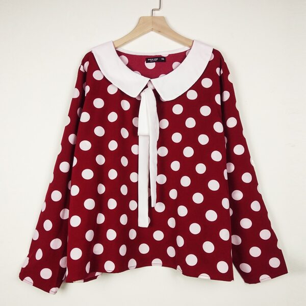 

Plus Polka Dot Contrast Collar Blouse, Burgundy