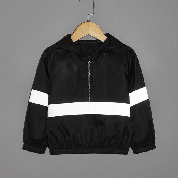 

Toddler Girls Reflective Panel Half Zipper Windbreaker Jacket, Black