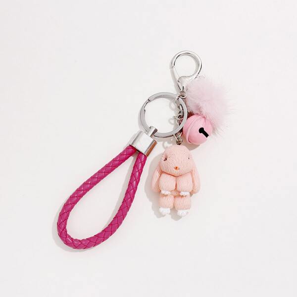 

Pom Pom Animal Charm Keychain, Pink