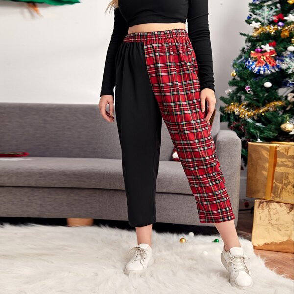 

Plus Two Tone Tartan Tapered Pants, Multicolor