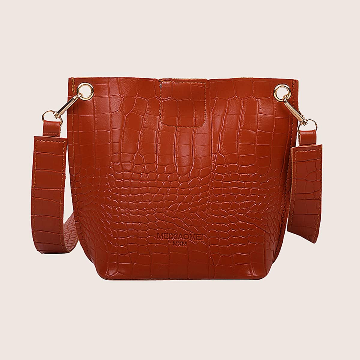 Croc Embossed Crossbody Bag, Brown