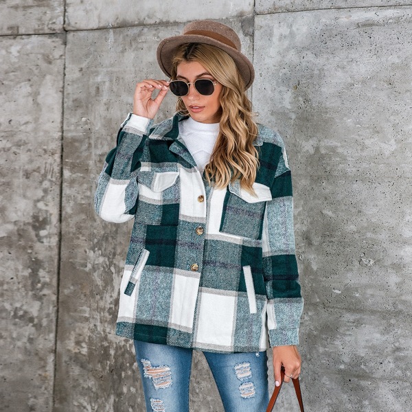 

Flap Pocket Plaid Coat, Multicolor