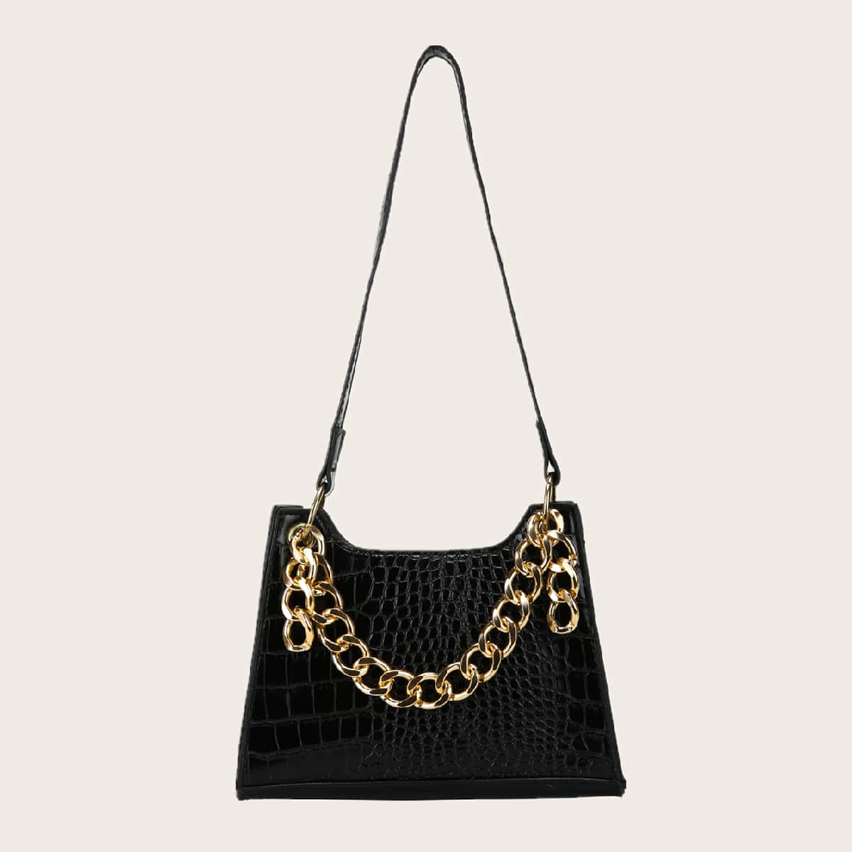 

Croc Embossed Shoulder Bag, Black