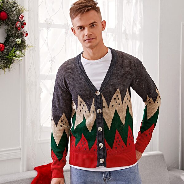 

Men Colorblock Chevron Pattern Cardigan, Multicolor