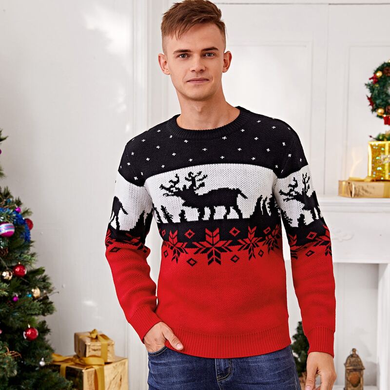 

Guys Christmas Pattern Crew Neck Sweater, Multicolor