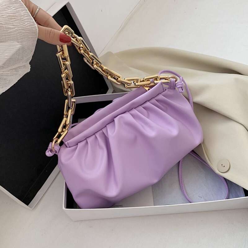 

Solid Chain Ruched Bag, Pastel lilac purple