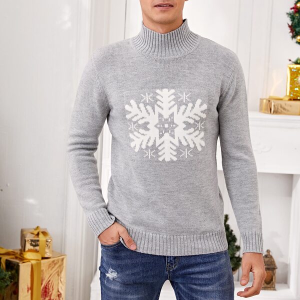 

Men Snowflake Pattern High Neck Sweater, Grey
