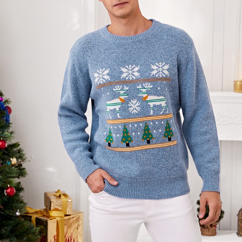 

Guys Christmas Pattern Crew Neck Sweater, Dusty blue