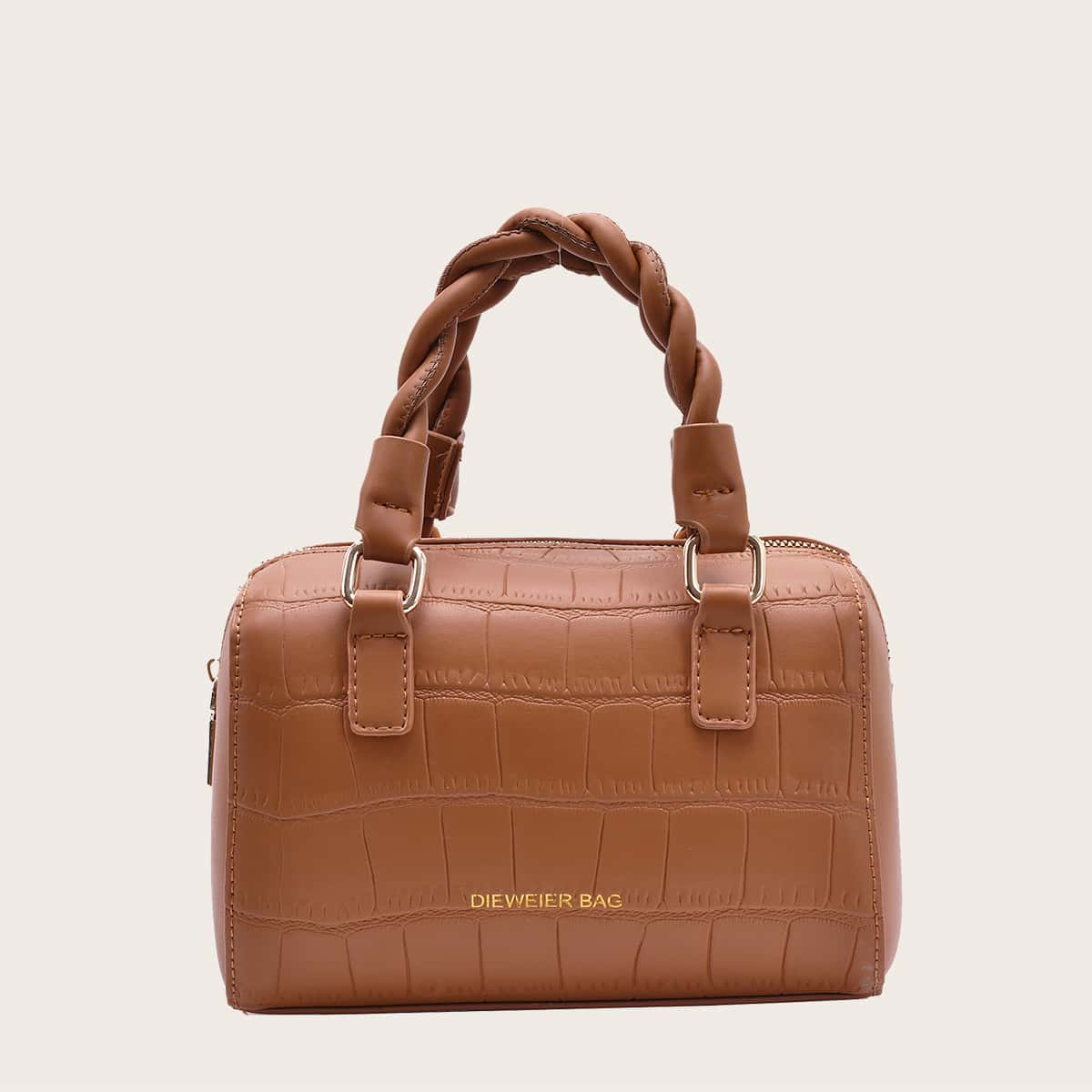 

Croc Embossed Double Handle Satchel Bag, Brown