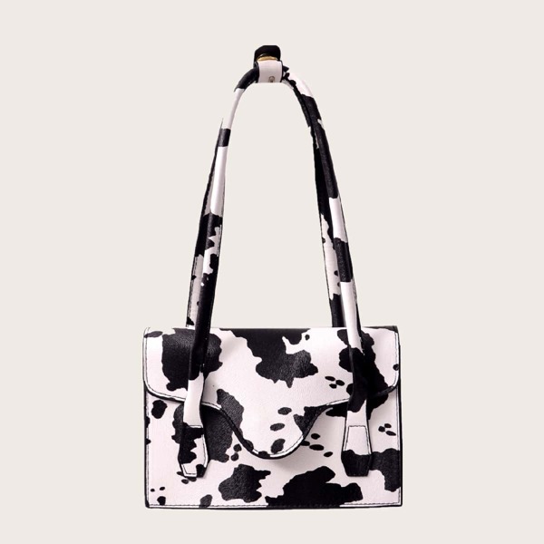 

Cow Print Shoulder Bag, Black and white