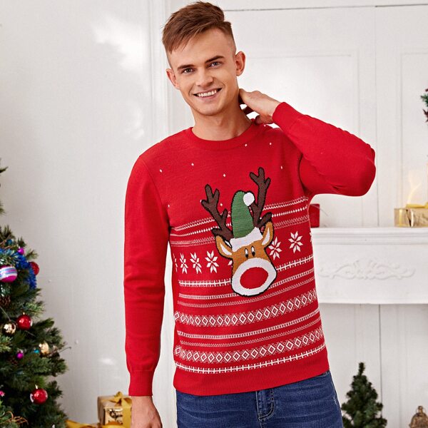 

Men Christmas Pattern Sweater, Red