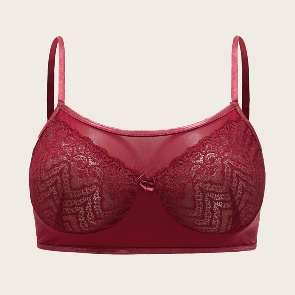

Plus Floral Lace Mesh Bralette, Burgundy
