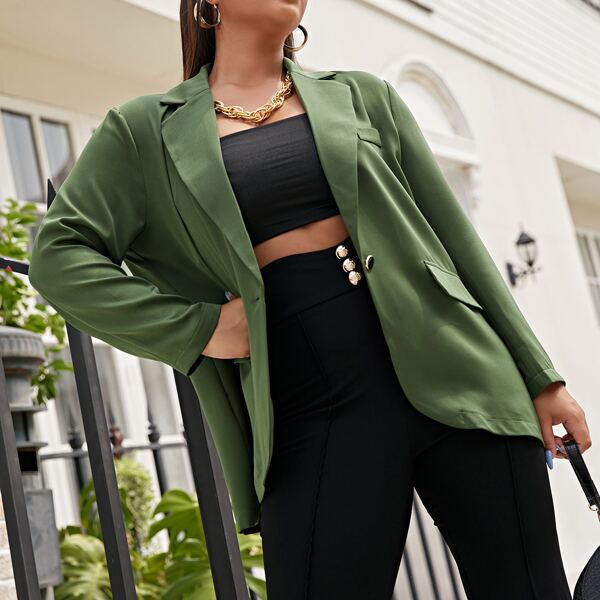 

Plus Single Button Lapel Collar Blazer, Army green