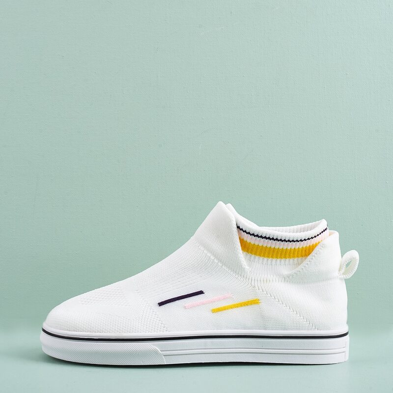

Striped Graphic Knit Slip On Sneakers, White