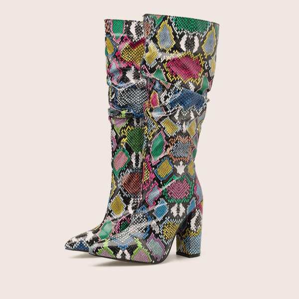 

Snakeskin Chunky Heeled Boots, Multicolor
